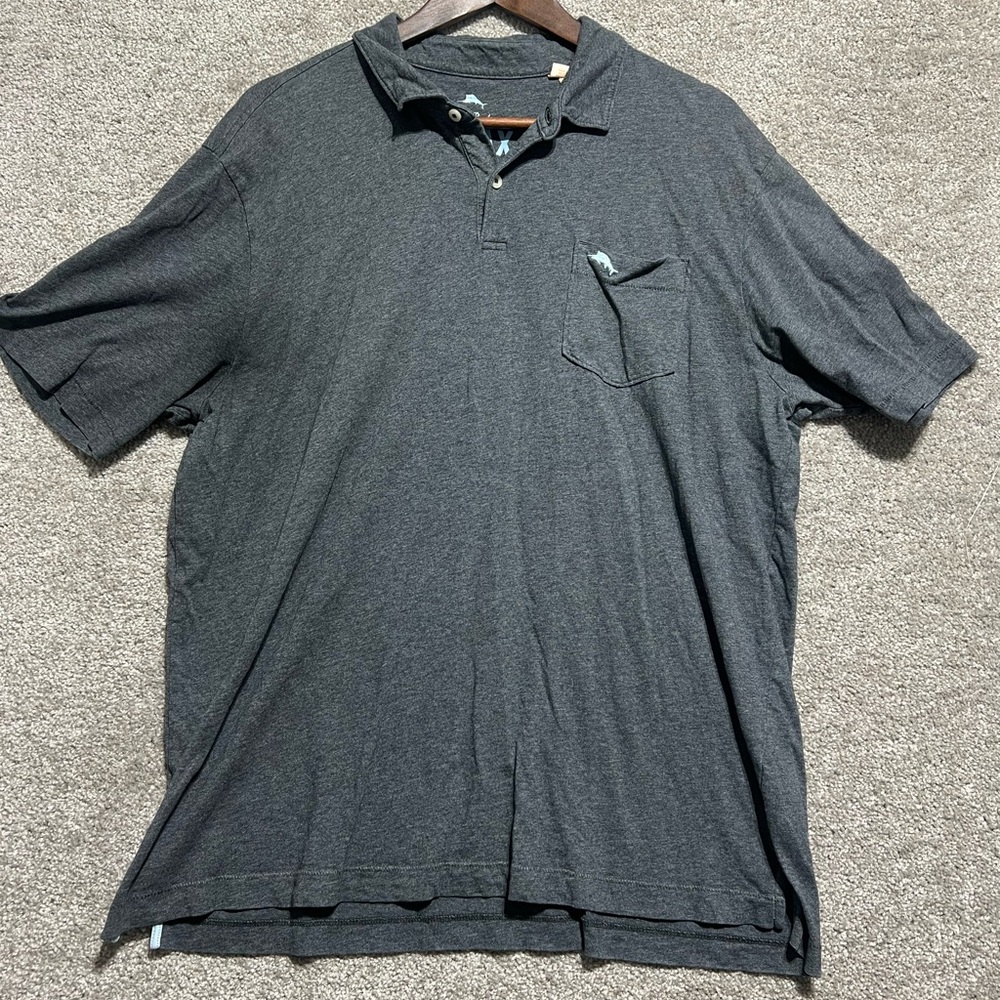 Tommy Bahama Men’s Grey Short Sleeve Polo Shirt Top Size Large